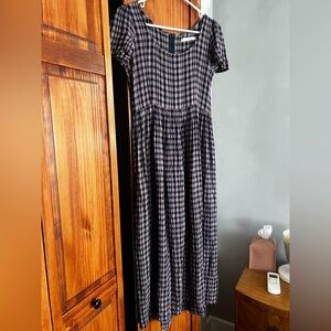 Christy Dawn Blue and Tan Gingham Maxi Dress